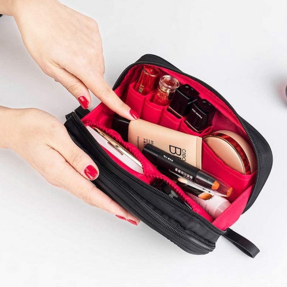 *LAST ONE* NEW Black & Hot Pink Double Zippered Side Nylon Cosmetics Travel Bag - Picture 1 of 8